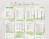 CLEARANCE - Baby Boy Shower Games Bundle, 12 Printable Games, Yellow Green Baby Shower Package, Baby Shower Suite, Baby Shower Games Set