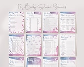 Blue Purple Baby Shower Games, Gender Reveal Games Package, 12 Printable Games, Watercolor, INSTANT DOWNLOAD