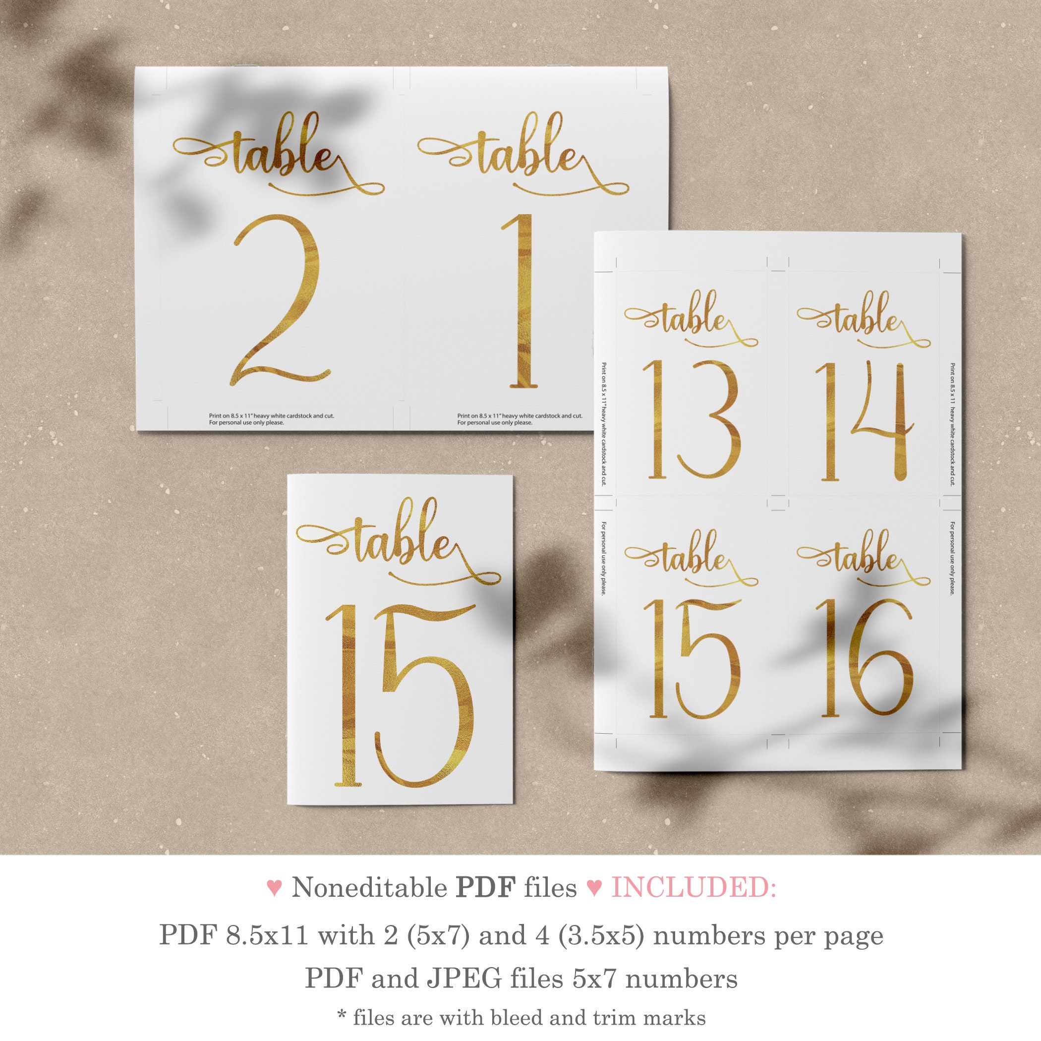 Table de mariage or numéros 1-30 - décoration de table de mariage or - élégantes cartes de numéros de table - numéros de table dorés imprimables - PDF JPEG 5 x 7, 3,5 x 5 - France