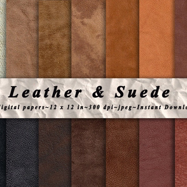 Leather Suede Fabric Digital Paper Pack of 14, 300 dpi, 12"x12" scanned Natural leather texture Paper Scrapbooking, Instant Download, DIY