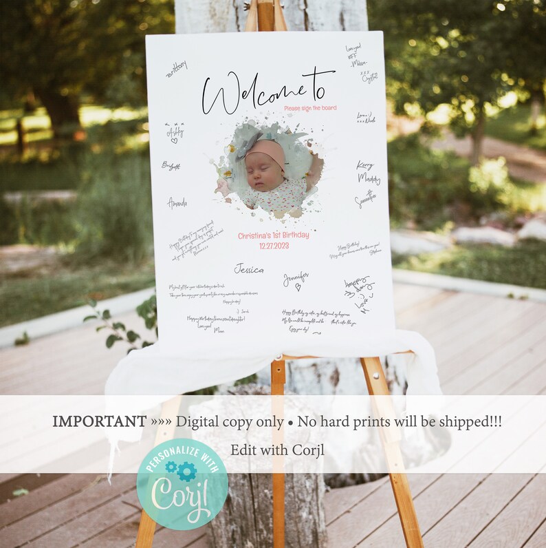 1st Birthday Guest Book Alternative Photo Signature Etsy