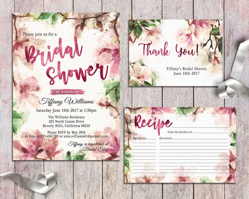 Trendy Bridal Invite Printable Magnolias Bridal Shower invitation Watercolour Floral Bridal Invitation Elegant Bridal Invitation Flowers