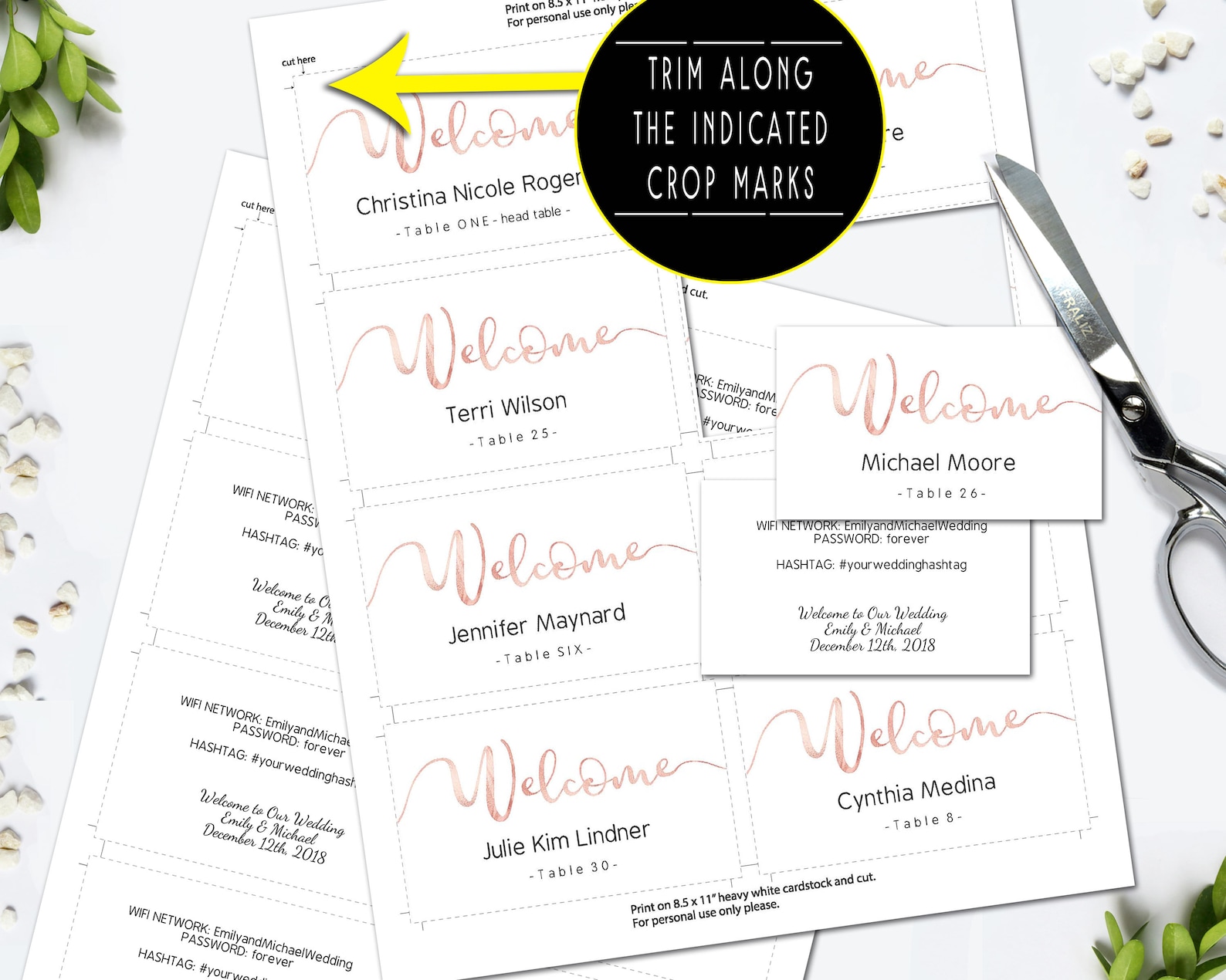 Rose Gold Place Cards Editable PDF Template Wedding Welcome | Etsy
