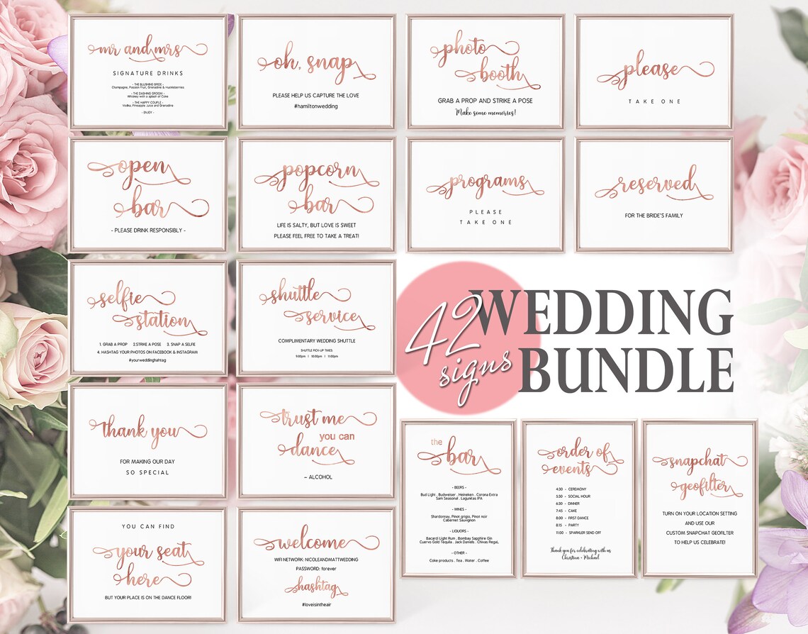 Rose Gold Wedding Signs Bundle Wedding Signs Set Printable - Etsy