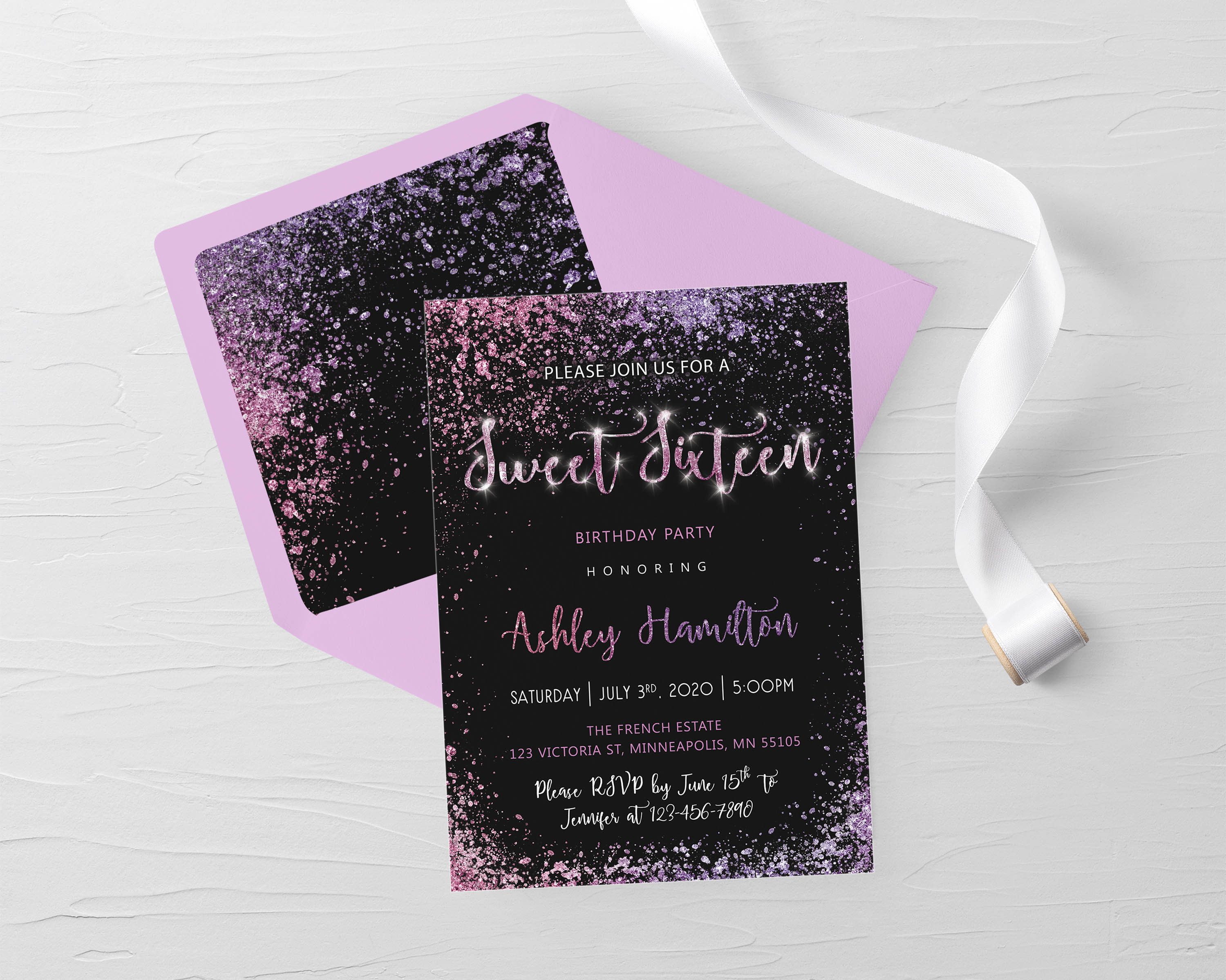 Sweet 16 Invitation 16th Birthday Party Digital Invite Glam Etsy