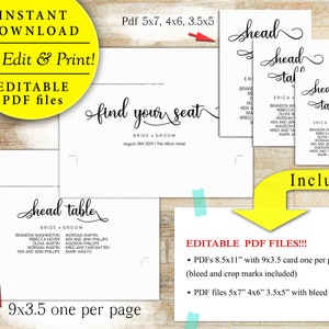 Printable Wedding Seating Chart Template 5x7 4x6 and 3.5x5 - Etsy