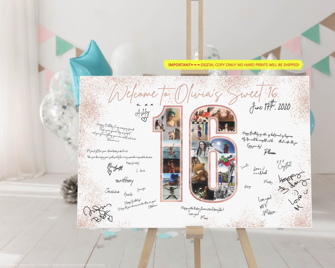 Sweet 16 Guest Book Alternative, Sweet Sixteen Photo Guest Book, Sweet 16 Party Decorations