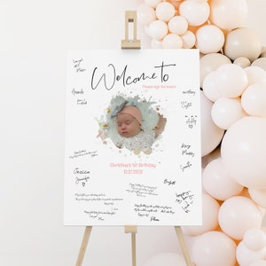 1st Birthday Guest Book Alternative, Photo Welcome Signature Sign, Sign in Board, Party Decoration for any event, Editable - DIGITAL FILE!