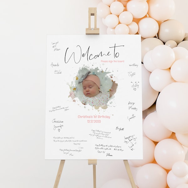 1st Birthday Guest Book Alternative, Photo Welcome Signature Sign, Sign in Board, Party Decoration for any event, Editable - DIGITAL FILE!