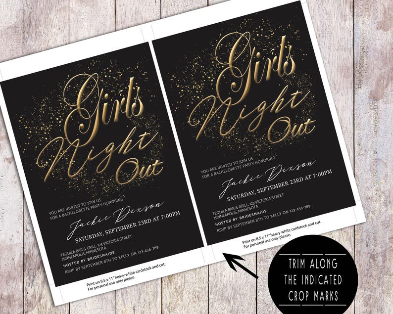 GIRLS NIGHT OUT Invitation Faux Foil Glitter Gold Black - Etsy