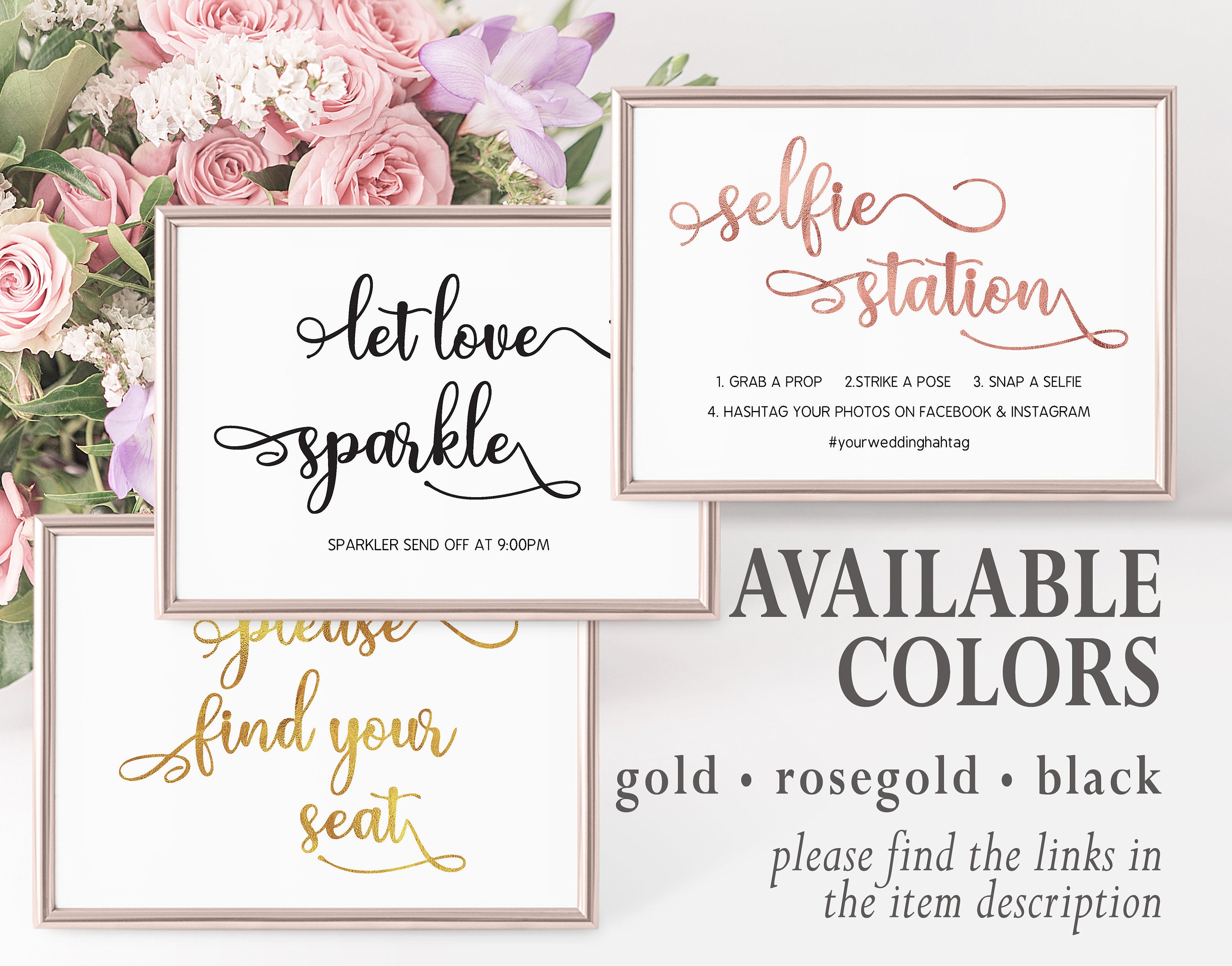 Rose Gold Wedding Signs Bundle Wedding Signs Set Printable | Etsy