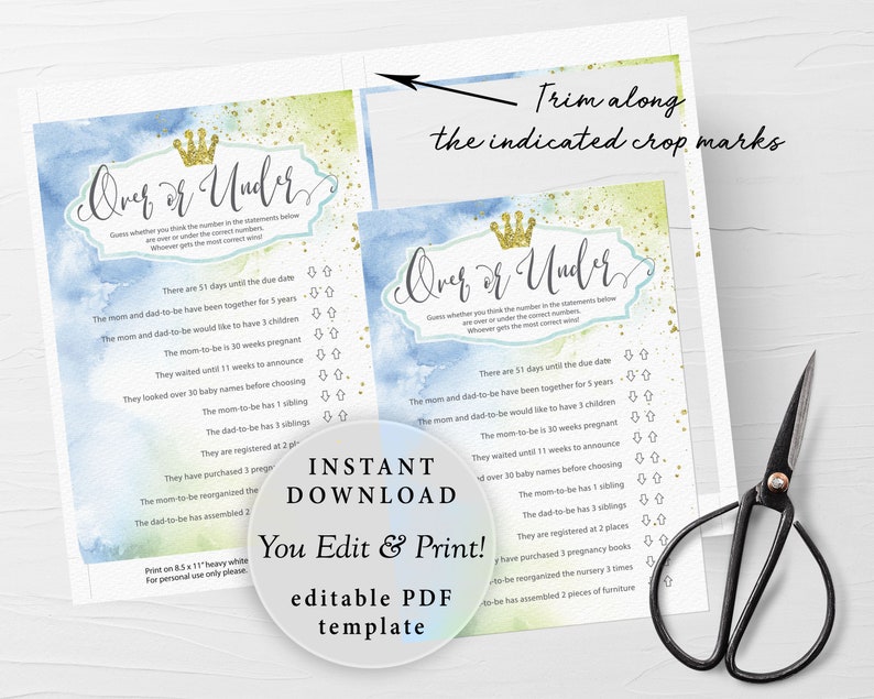 Over or Under Baby Shower Game Baby Shower Question Game Etsy