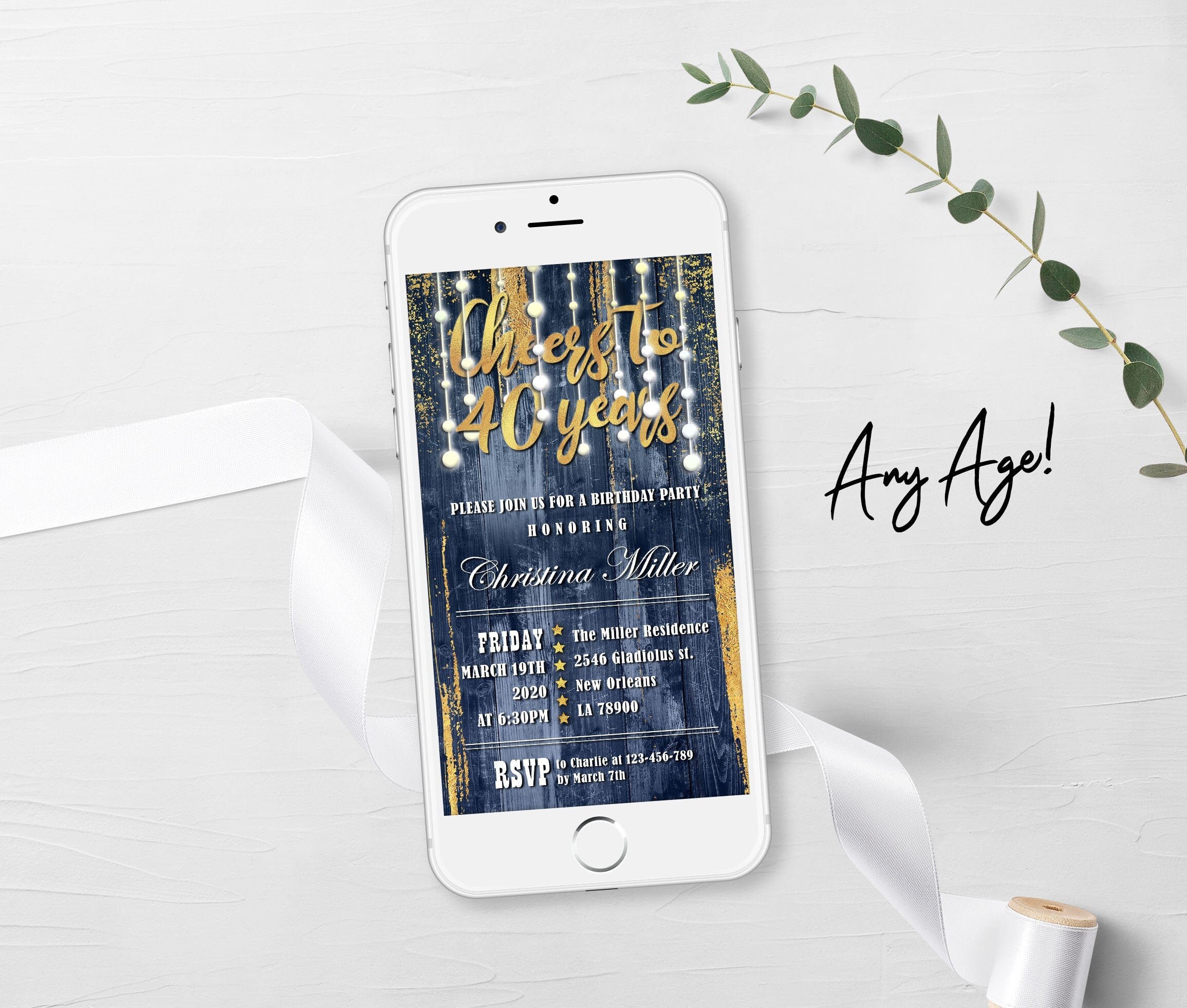 Forty Iphone Invitation Electronic Birthday Invitation Text Etsy