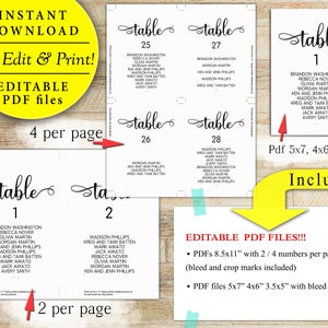 Printable Wedding Seating Chart Template 5x7 4x6 and 3.5x5 - Etsy