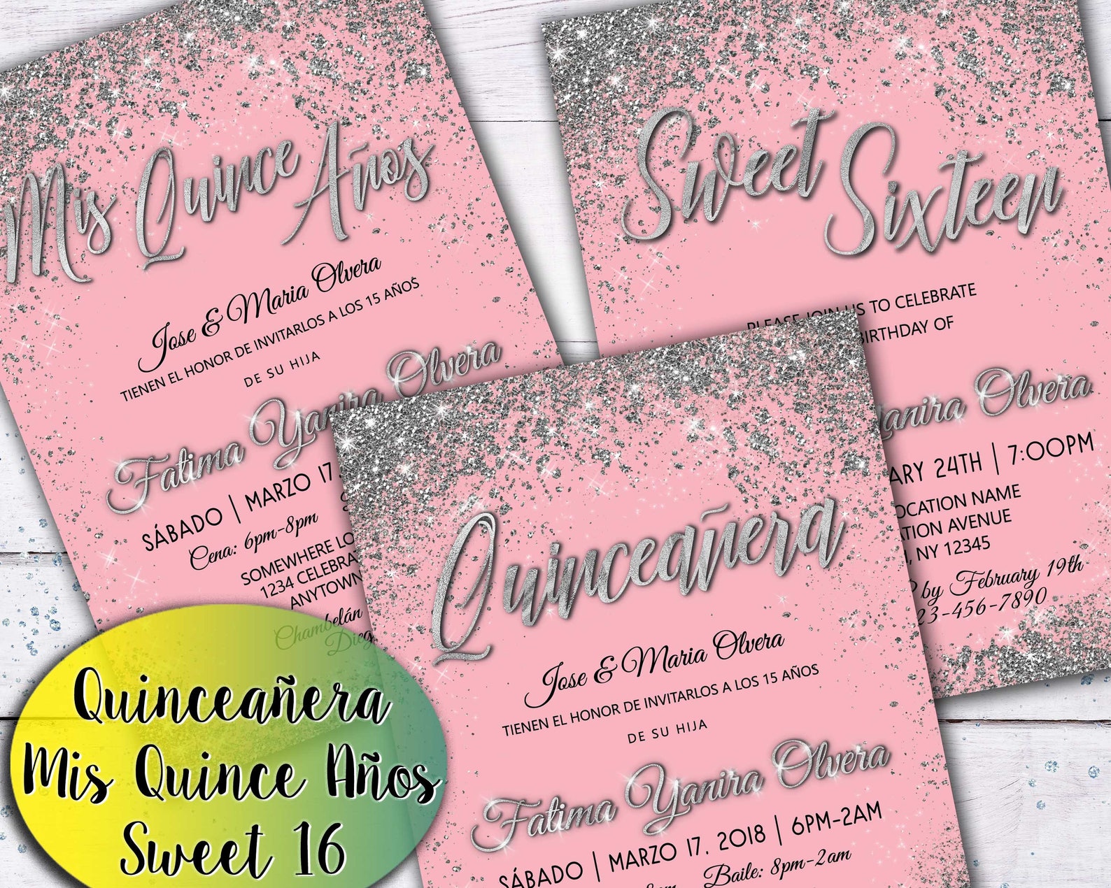 Quinceanera Invitation Blue Silver Royal Pink Teal 15th - Etsy