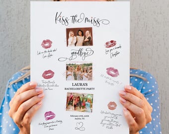 Kiss the Miss Goodbye Sign, Bride to be gift, Bachelorette Keepsake Poster with Photos, Hens Night Game, Hen do ideas, Editable, Printable