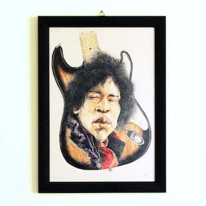 Ritratto di Jimi Hendrix. Opera Originale. Matita e china su carta. A-criticArt. Musica Rock. Pop art