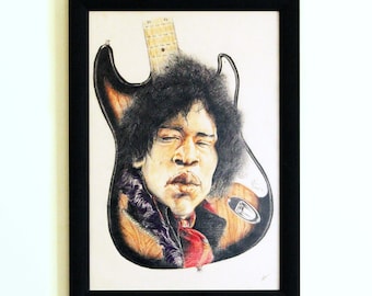 Porträt von Jimi Hendrix. Originalarbeit. Bleistift und Tusche auf Papier. A-KritikerArt. Rockmusik. Pop-Art