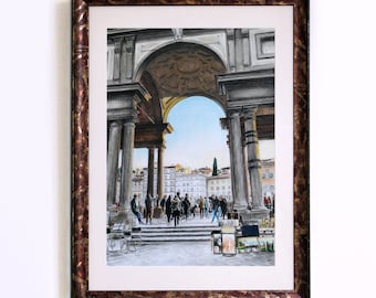 Uffizi Gallery. Florence, Italy. Coloured Pencil and Ink on Paper. Original Signed Art. A-criticArt