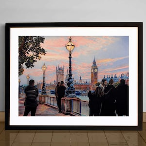 The Queen's Walk. Londra. Regno Unito. Opera Originale. Matite e China su Carta. A-criticArt. Paesaggio Urbano. Tamigi