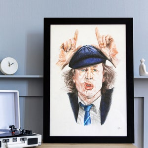 Ritratto di Angus Young. AC-DC. Matita e china su carta. Opera Originale. A-criticArt