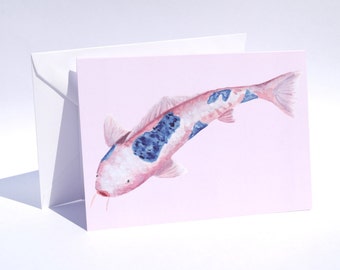 SALE Koi Carp Card, Unusual Gift, Just Because Card, Memo Card, Funny Card, Kawaii Card, Cute Note Card, Girl Gift, Fine Art Stationery