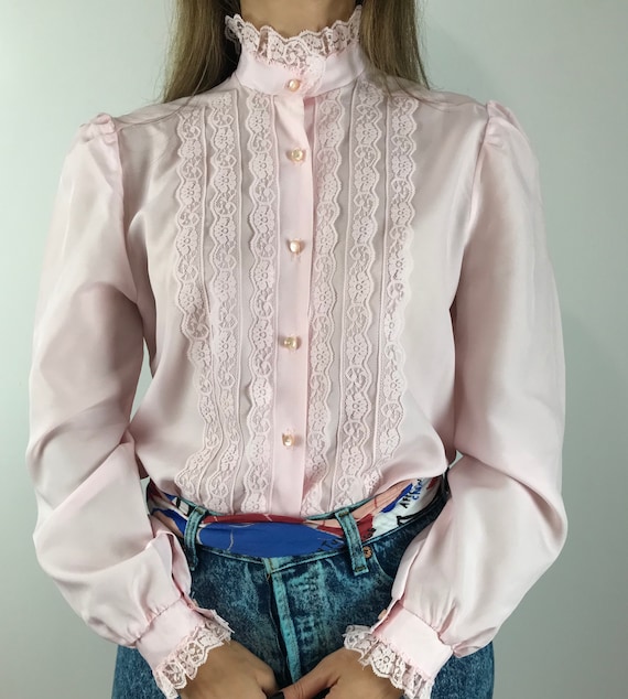 Vintage Baby Pink Blouse with Lace