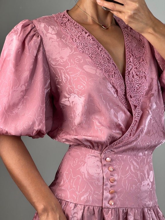 Vintage Blush Jacquard Rose Dress - image 2
