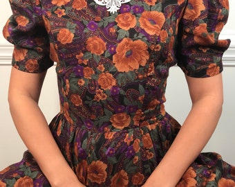 Vintage Dress/ Dead Stock with Tag/ Lace Collar/Puff Sleeves