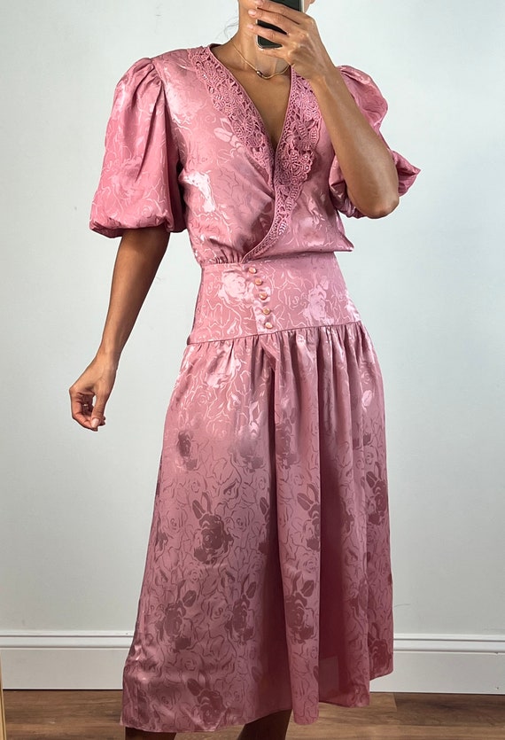 Vintage Blush Jacquard Rose Dress - image 3