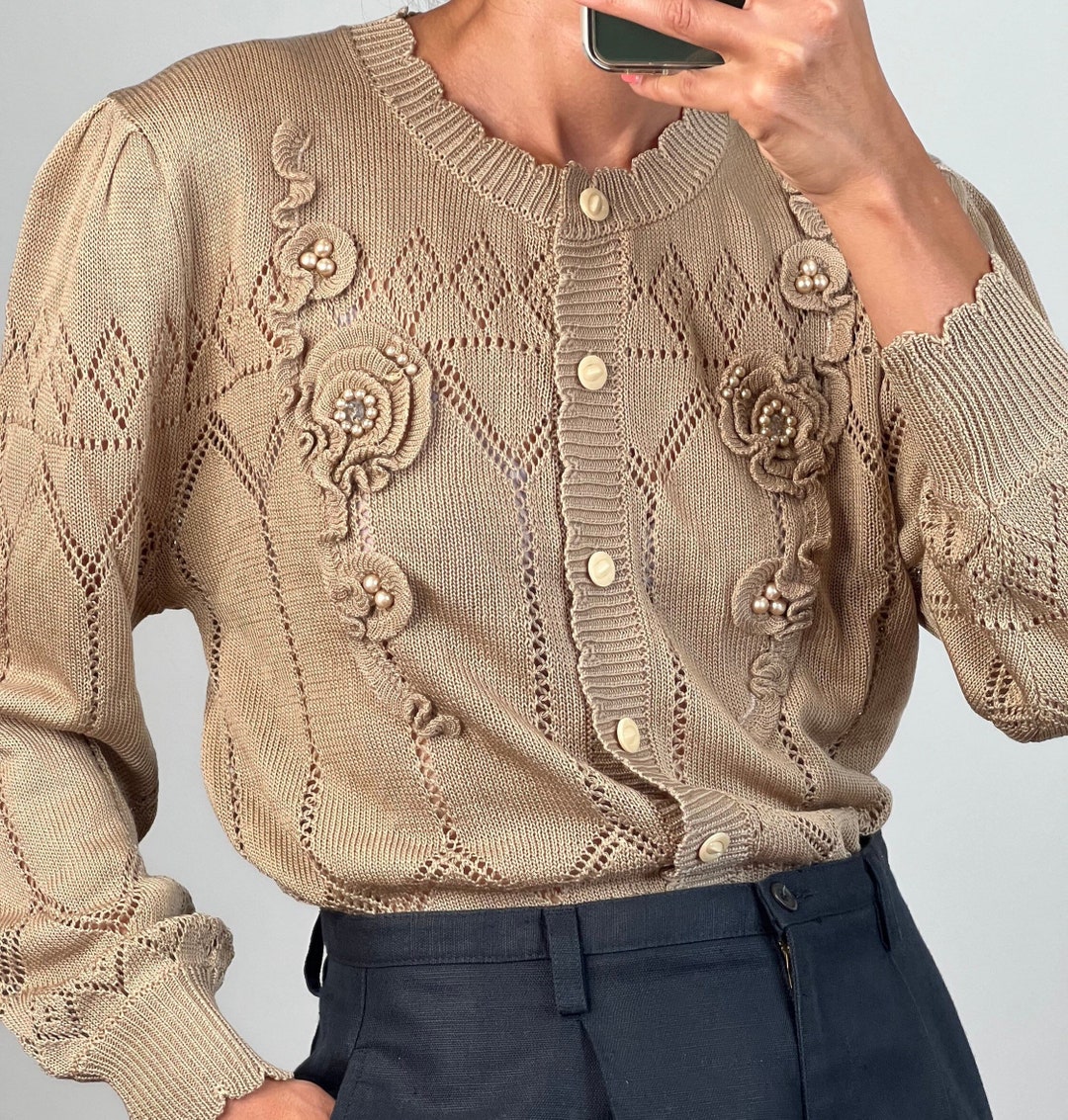 Hand-Crocheted 3D Flower Boho Cardigan