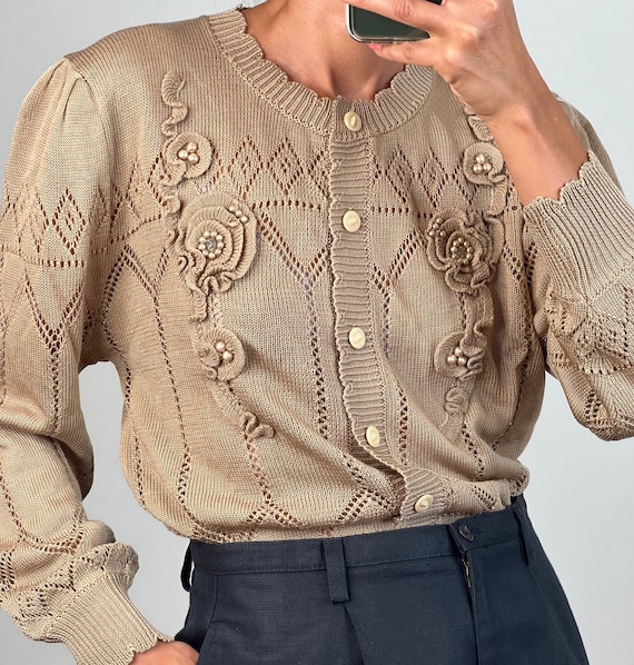 Floral Crochet 3/4 Sleeve Cardigan main image 1