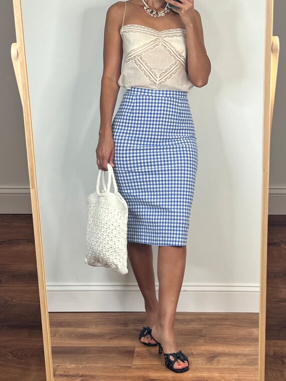 Vintage Gingham Midi Skirt - image 3