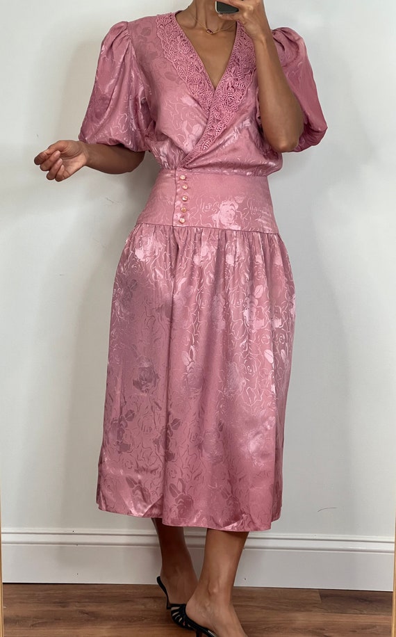 Vintage Blush Jacquard Rose Dress - image 5