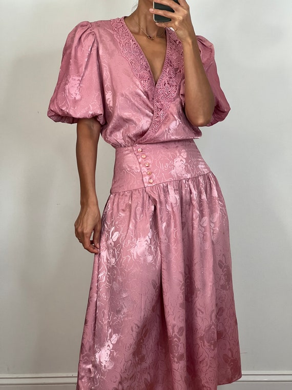 Vintage Blush Jacquard Rose Dress - image 4