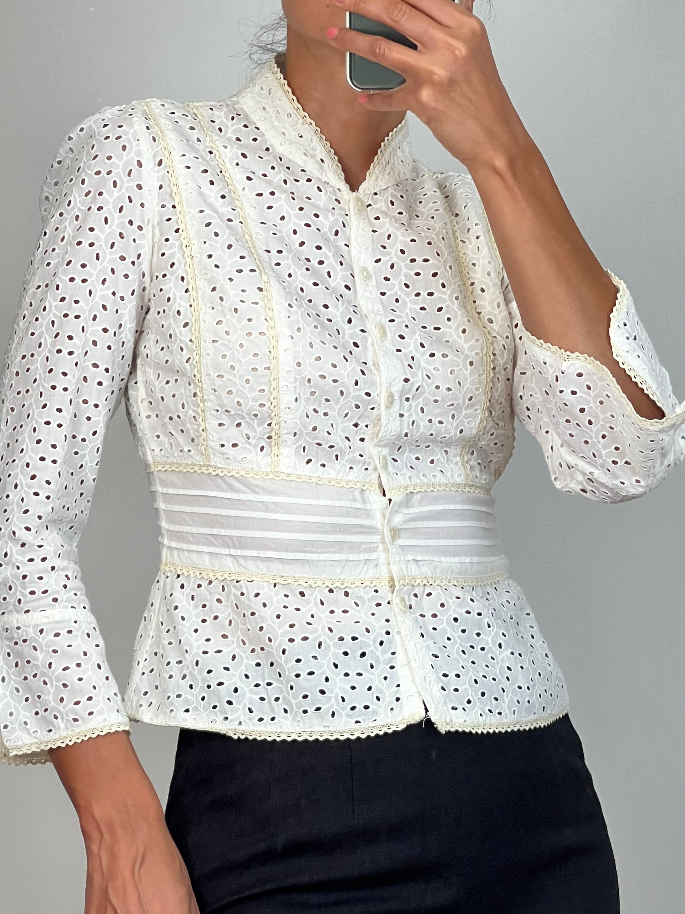 Needii Cotton Eyelet Peplum Top (Various Colors)