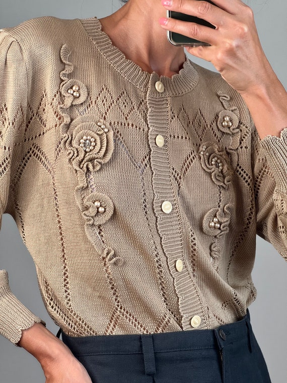 Vintage 3D Flower Crochet Cardigan - image 2