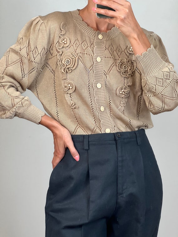3D Flower Lettuce Trim Cardigan