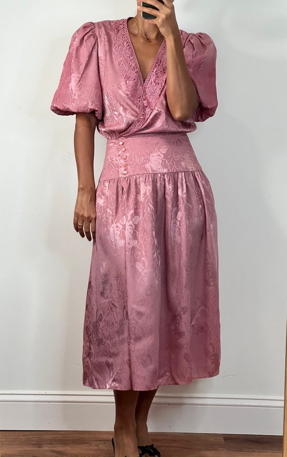 Vintage Blush Jacquard Rose Dress - image 6