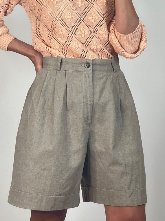 Vintage Linen Olive Shorts - image 3