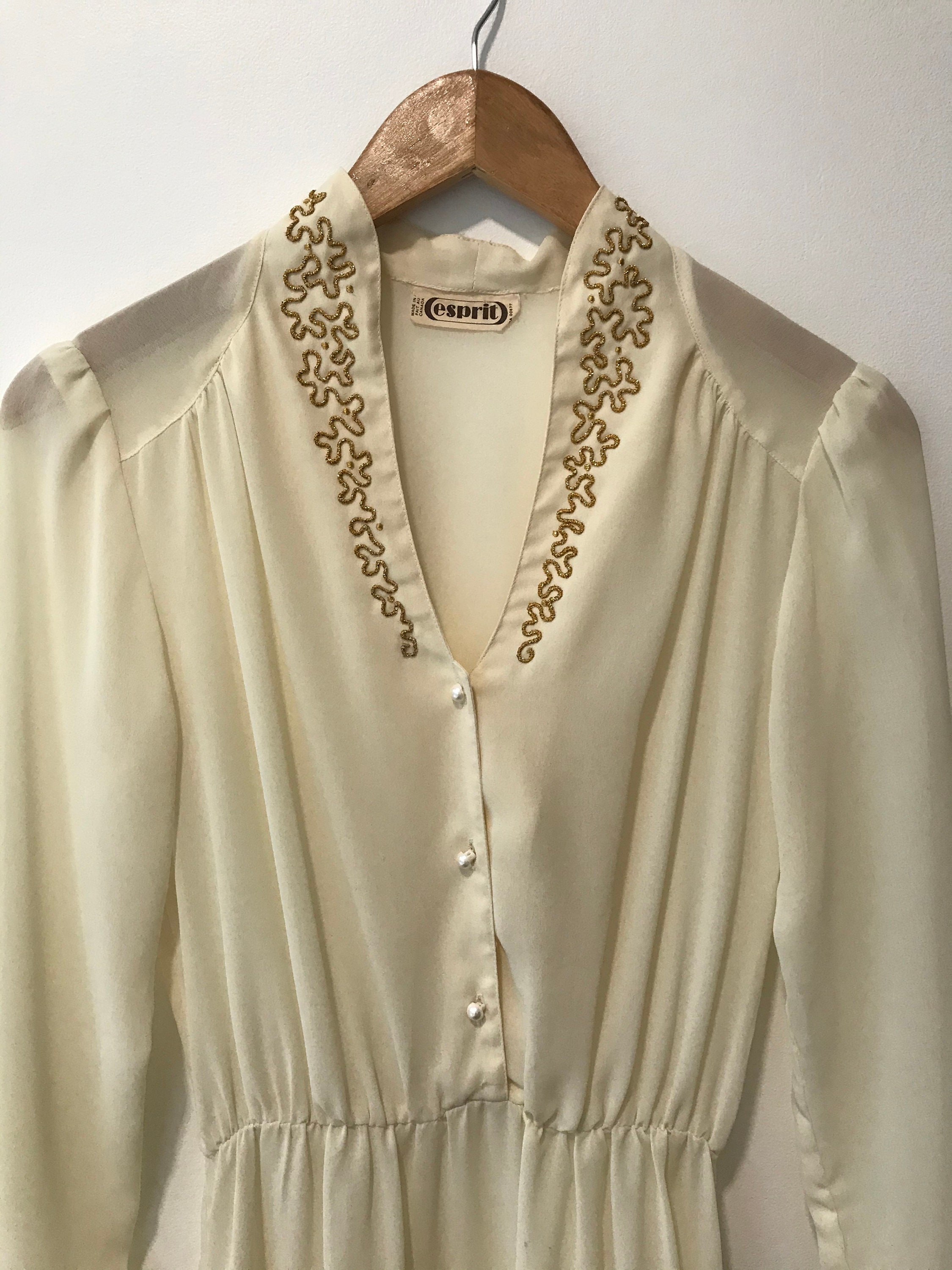 Vintage Esprit Ivory Dress With Gold Embroidery - Etsy