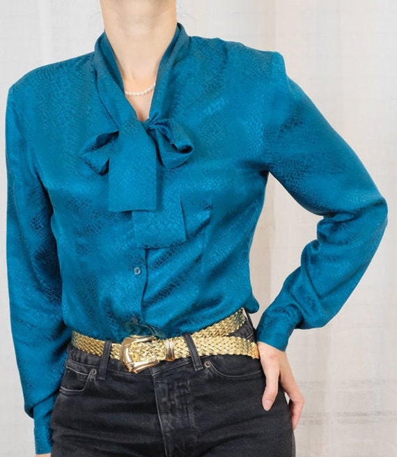 Vintage Silk Snake Print Pussy Bow Blouse