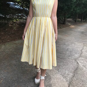 Vintage Cotton Yellow Stripes Midi Dress
