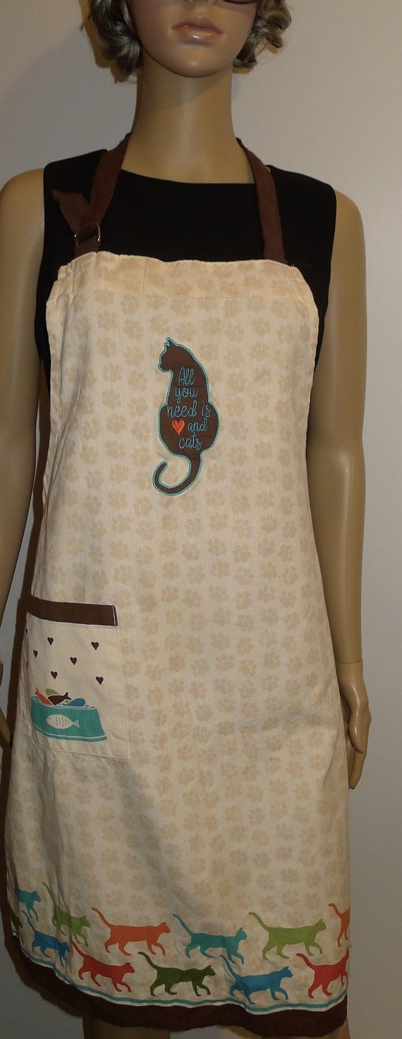 Nice vintage cotton apron with CATS - Joli tablier