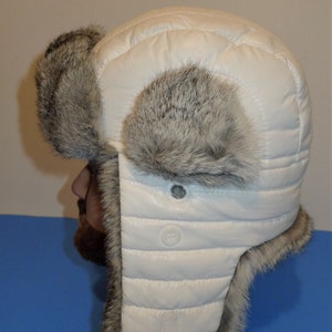 Nice warm unisex CROWNCAP white trooper hat with rabbit fur- 21.5" -22"