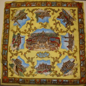 VTG Italian Square Scarf Rome Souvenir Roma Landmarks Made Italy - signed A.Z.  29" x 29"