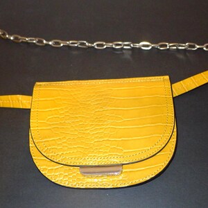 Cute little yellow ZARA Trafaluc crossbody bag with small chain, 7" x 6" x 1" image 1
