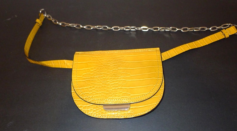 Cute little yellow ZARA Trafaluc crossbody bag with small chain, 7" x 6" x 1" image 1
