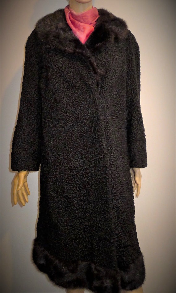 Beautiful vintage black Persian lamb coat with bl… - image 2