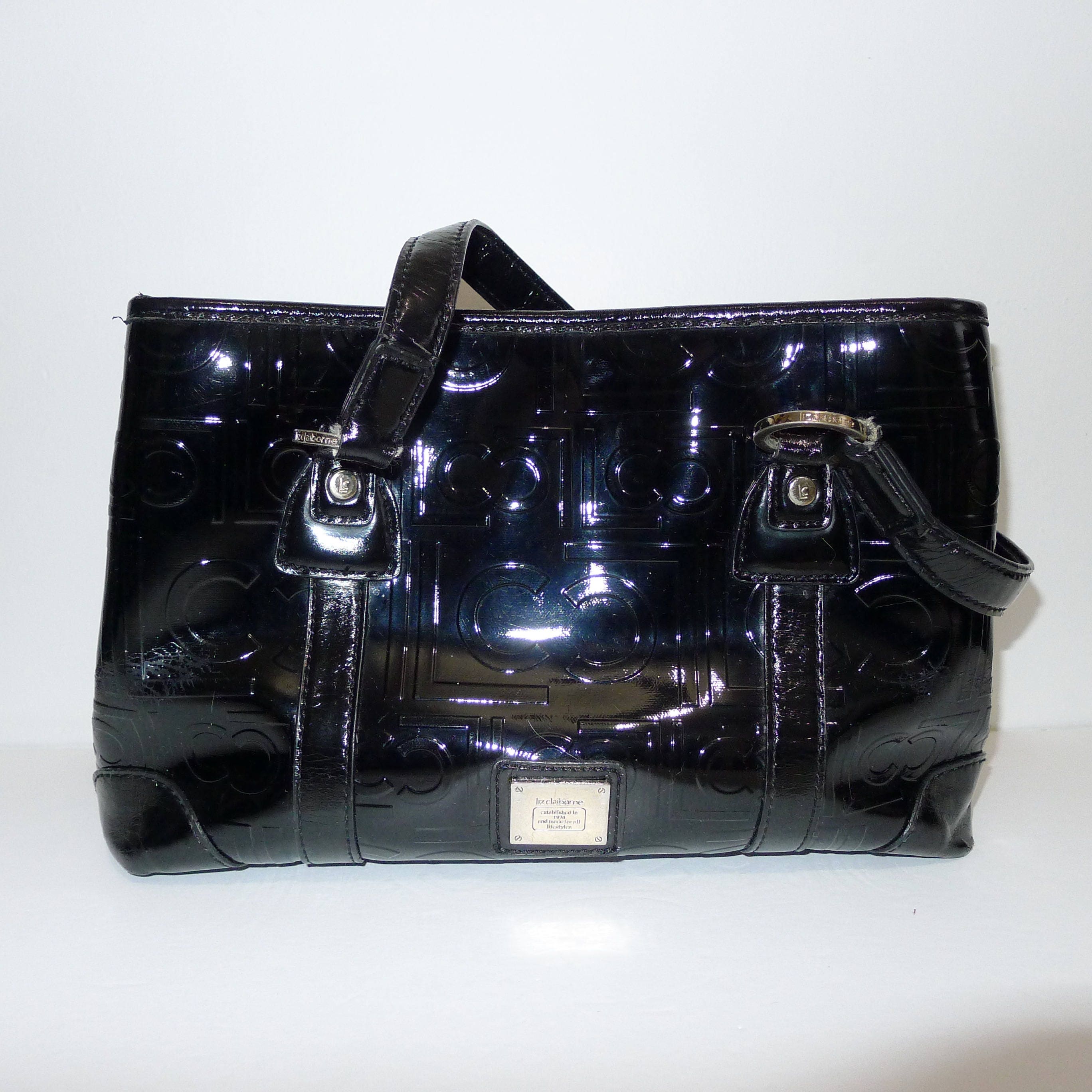 Chic Vintage Black Faux Leather Bag From Liz Claiborne. Practical Handbag From Liz Claiborne. Etsy